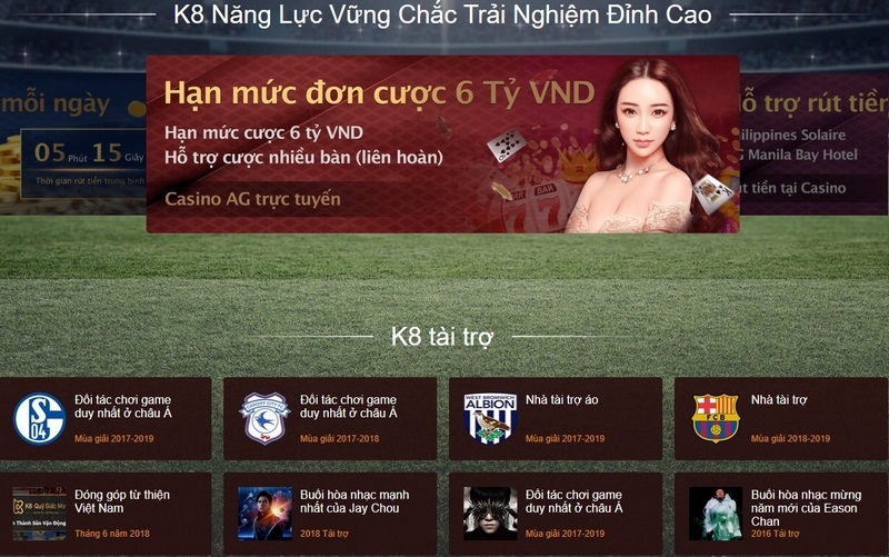 68gamebai reviews K8 là nhà cái uy tín, tài trợ cho rất nhiều cho đối tác trên toàn thế giới